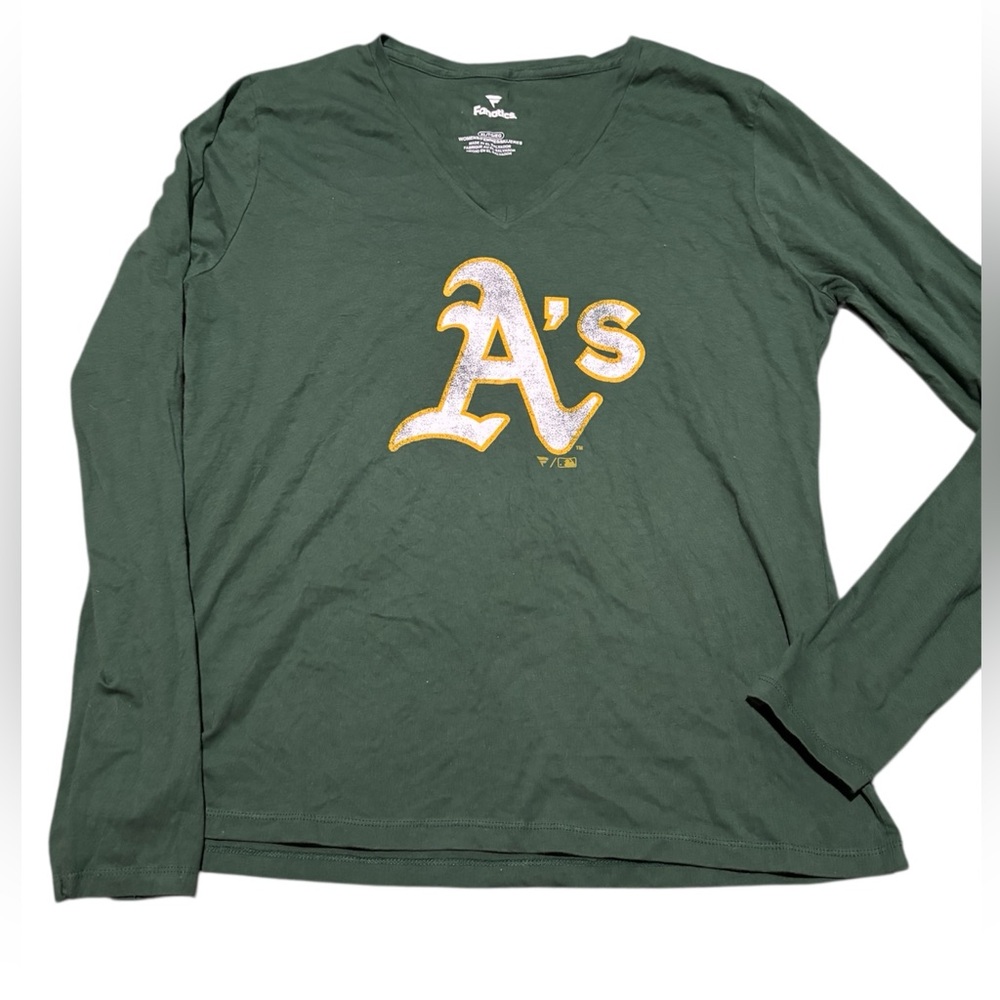 Oakland Athletics Fanatics Brand Women’s Dark Green V-Neck Long Sleeve T-Shirt